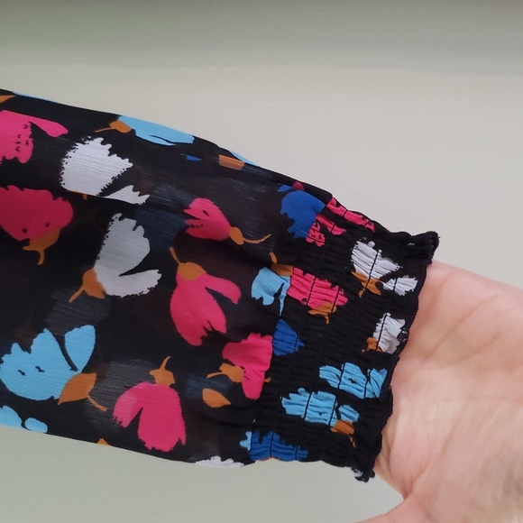 J. Crew Floral Midi Dress 4 Black Blue Pink Long Sleeve Cottage Office Career - Picture 5 of 16